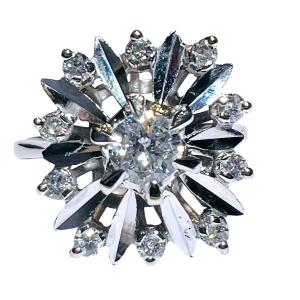 Vintage Engagement Ring, "star" Model, 18-carat White Gold, Set With Diamonds, 1960s Era