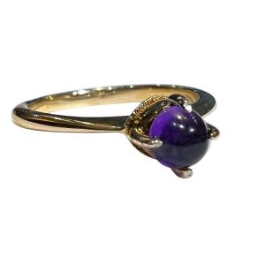 Vintage 18k Yellow Gold Ring – Cabochon Amethyst – 1970s
