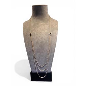 Bvlgari Bvlgari Sautoir Necklace In 18-carat Rose Gold, Mother-of-pearl And Onyx, 90 Cm, Bvlgari Signed Clasp