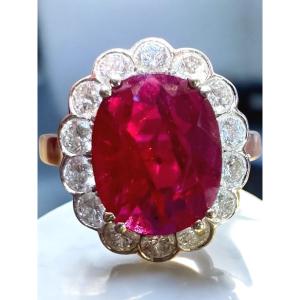 Pompadour Ring In 18k White Gold – 1.60 Ct Pigeon Blood Ruby & Diamonds  Art Deco Style