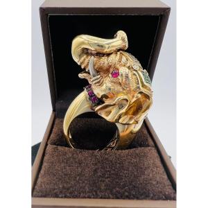 9ct Gold Ring Set With Gemstones Elephant Head