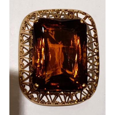 18ct Gold Pendant Brooch Set With Citrine Color Cognac