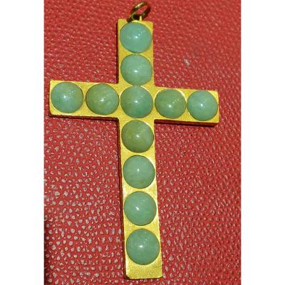 18ct Gold Cross Set With 11 Jade Cabochons