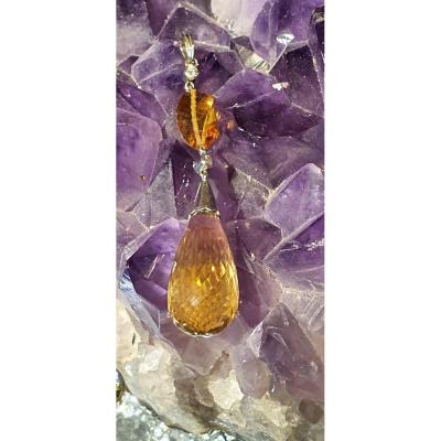 18ct Gold Pendant Set With Citrine And Diamonds
