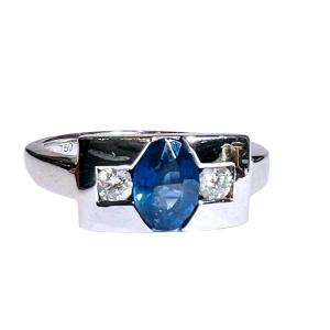  18ct White Gold Sapphire And Diamond Engagement Ring