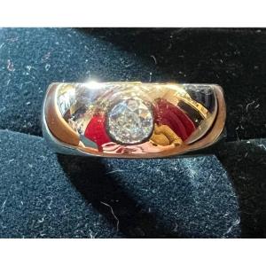 18k Gold Band Ring With Bezel-set Diamond Approx. 0.20 Ct – 6.92 G – Size 51