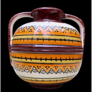 VASE BOULE HENRIOT  EN FAÏENCE DE QUIMPER BRETAGNE  VINTAGE