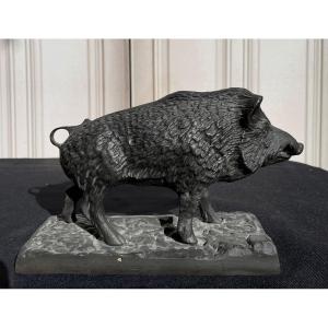 Patinated Bronze Boar M.korniluck Polish Artist Stamp Bracia Korniluck Siedlce