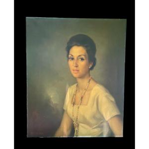 PORTRAIT DE FEMME  HUILE SUR TOILE PAR FRANCISCO RIBERA GOMEZ  ÉLÉGANTE FEMME SEVENTIES  70'S