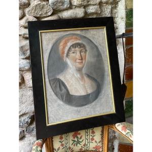 PASTEL PORTRAIT DE FEMME ÉPOQUE FIN XVIII ÈME CONSULAT EMPIRE  