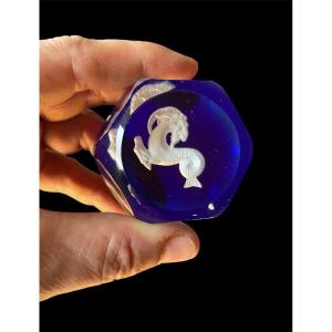 Baccarat Crystal Sulfide Paperweight Crystal-ceramic Zodiac Capricorn Baccarat France