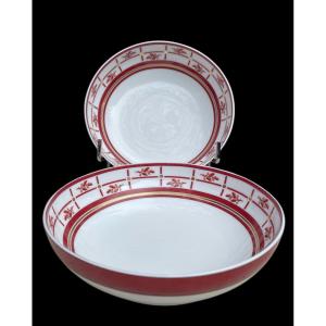 Pair Of Porcelain Bowls From Maison Raynaud, Purple Oak Model, Limoges, France