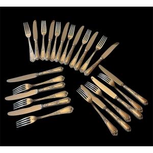 12 Dessert Settings From Maison Ercuis Silver-plated Metal Louis XV Model Silverware Silverware