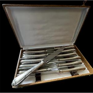 12 Ercuis Table Knives Silver-plated Metal Barry Silverware Model