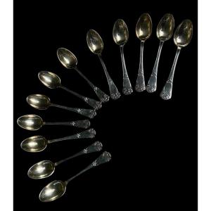 12 Ercuis Silver-plated Art Nouveau Style Mocha Spoons Silverware Grape Leaf Vine