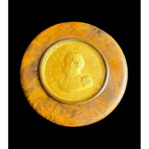 General Foy's Circular Wood And Repoussé Brass Box With Tortoiseshell Lining
