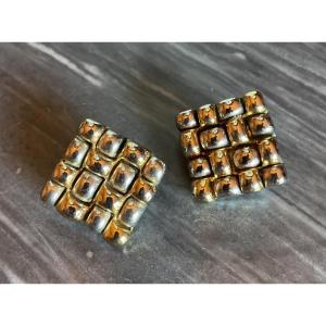 Paco Rabanne Clip-on Earrings In Vintage Gold Metal Couture Jewelry Paris