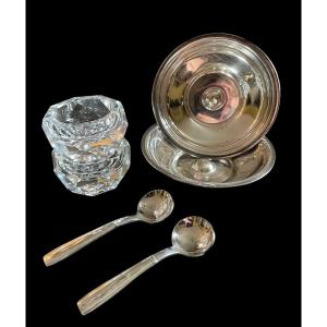 Pair Of Salt Rooms From Maison Christofle In Silver-plated Metal And Saint-louis Cut Crystal  