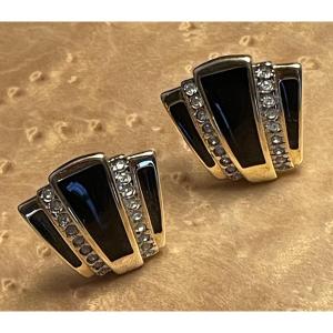 Clip-on Earrings From Maison Céline In Gold Metal And Rhinestones Celine Couture Jewelry 