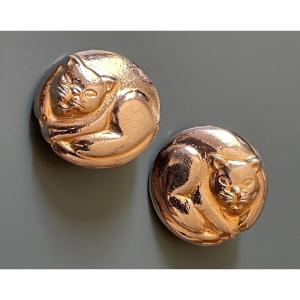 Judith Woracek Muller Cat Clip-on Earrings In Vintage Gold Metal Cat Jewelry