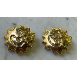 Christian Lacroix Clip-on Earrings In Vintage Gold Metal Couture Jewelry Soleil