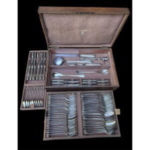 Ercuis Cobra Nile Model Cutlery Set In Silver-plated Metal Silverware Art Deco Tableware 91 Pieces