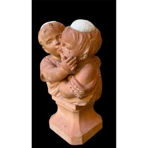 Terracotta Needle Holder By Polish Artist Victor Szczeblewski Children's Bust 