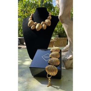 Lanvin Couture Necklace Bracelet Set In Gold Metal Germany Lanvin Vintage 1980
