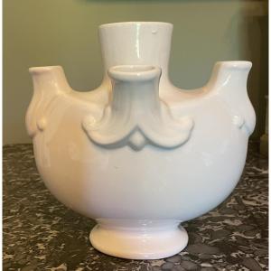 Saint-clément Earthenware Flower Vase White Earthenware Circa 1950-1960 Tulipiere 