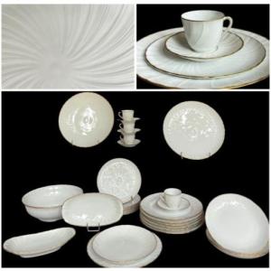 Bernardaud Dinner Service Verlaine Model Limoges Porcelain Gold Edging Petal Pattern