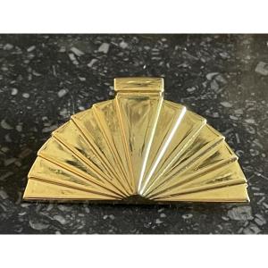 Karl Lagerfeld Designed Fan Brooch Couture Jewelry In Gold Metal 1980s