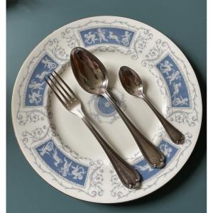 Ercuis Sully Model Silver Plated Metal 37 Pieces Tableware Silverware 