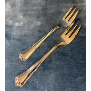 12 Ercuis Cake Forks, Contours Model, Silver-plated Metal