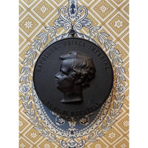 Hardened Wood Medallion, Profile Of The Imperial Prince Louis Napoleon Loulou Napoleon III 