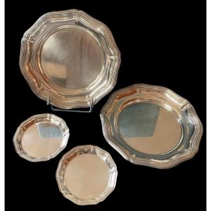 Set Of 2 Decanter Coasters And 2 Silver-plated Cups Christofle Gallia Silverware 