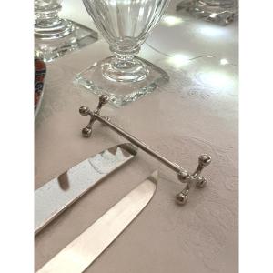 6 Silver-plated Metal Knife Rests, Christofle Tableware, Silverware