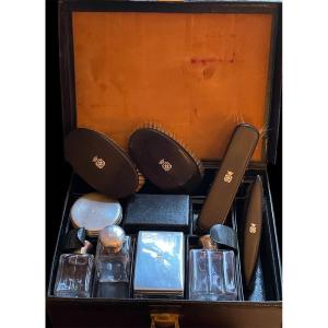 Silver And Crystal Toilet Set By Gustave Keller Paris Marquis Crown Coat Of Arms