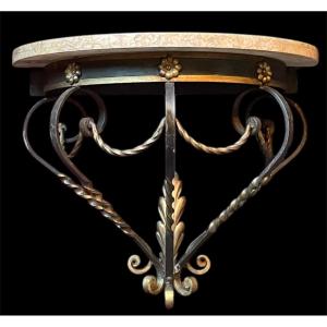 Wrought Iron Console Table, Mid-20th Century, In The Style Of Gilbert Poillerat, Art Deco Style 