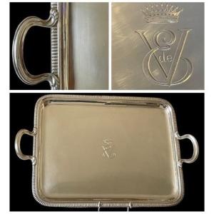 Silver-plated Metal Tray Count's Crown Nobility Count Noble Coat Of Arms