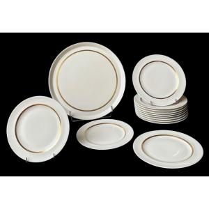 Limoges Porcelain Dessert Service By Maison A. Vignaud, Gold Rim, Limoges, France