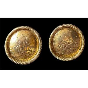 Clip-on Earrings From The House Of Ted Lapidus In Vintage Gold-tone Metal. Couture Jewelry.