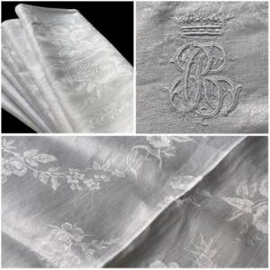 Set Of 6 Linen Damask Napkins With Marquis Crown On An Rc Noble Monogram