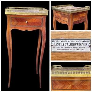 Ouis XV Style Flying Table In Marquetry And Marble By Les Fils d'Alfred Wimphen
