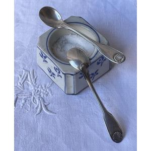 Christofle Silver-plated Salt Scoops, Vendôme Pattern. Silver-plated Salt Spoon.