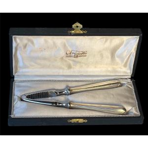 Silver-plated Metal Nutcracker By Christofle, Chevron Pattern, By Luc Lanel, Art Deco Style 