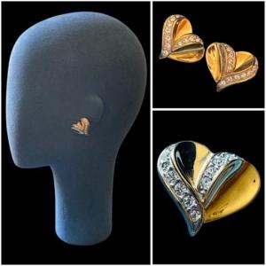 Nina Ricci Clip-on Earrings In Gold-tone Metal And Rhinestones, Vintage Style Jewelry.