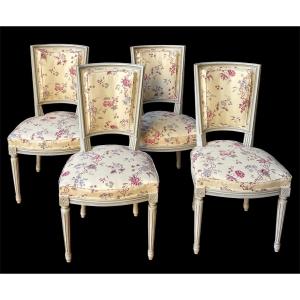 Series Of 4 Louis XVI Style Chairs Circa 1960 Braquenié Longueville Fabrics