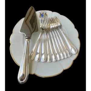 Dessert Or Cake Service From Maison Ercuis, Lafayette Model, Silver-plated Metal Pearls