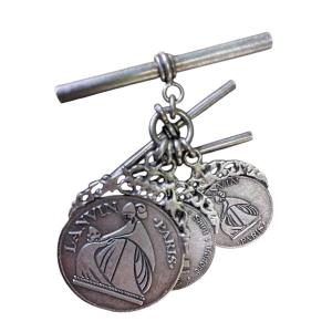Couture Brooch By The House Of Lanvin Silver-plated Metal Medallion Charms Aged Patina