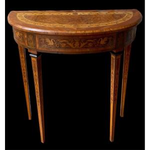 Inlaid Half-moon Console Italian Work From The 19th Century In The Neo-classical Taste